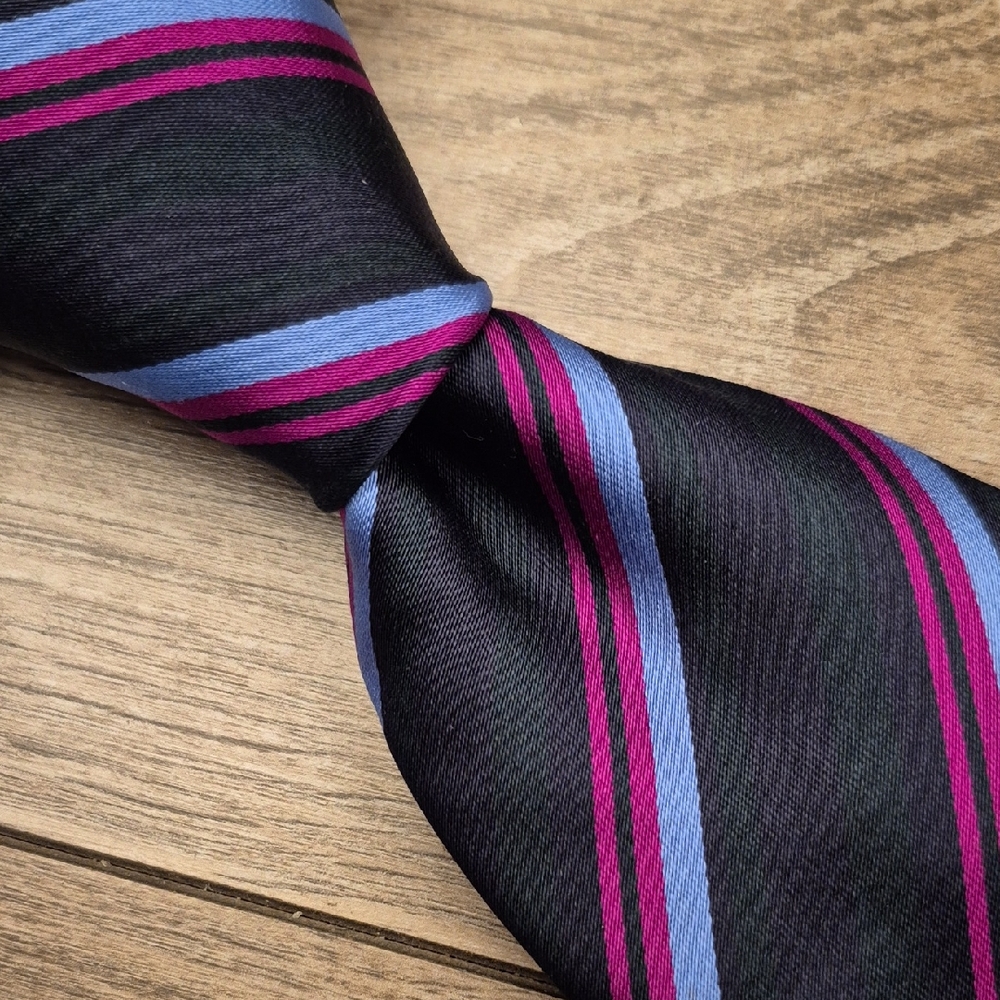 ETRO Italy Black‎ Purple Blue Striped Abstract Mens Silk Skinny Mens Neck Tie